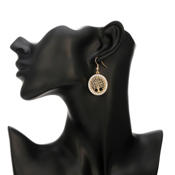 Crystal Tree of Life Round Drop Earrings - Picture 6 of 7